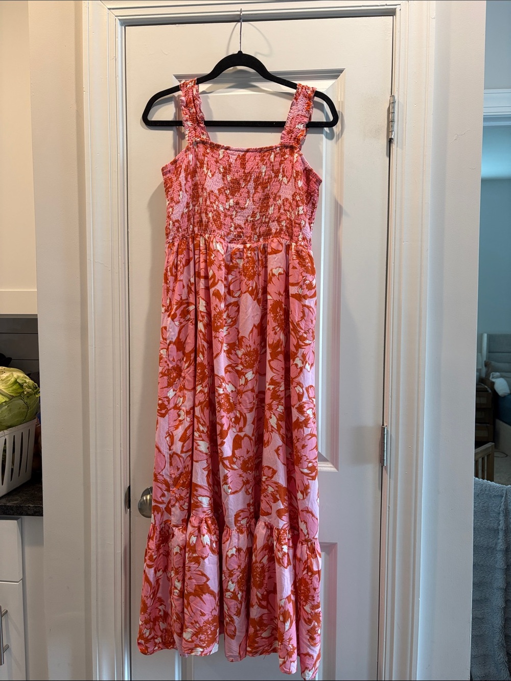 Pink Lily Pink and Orange Floral Smocked Sundress